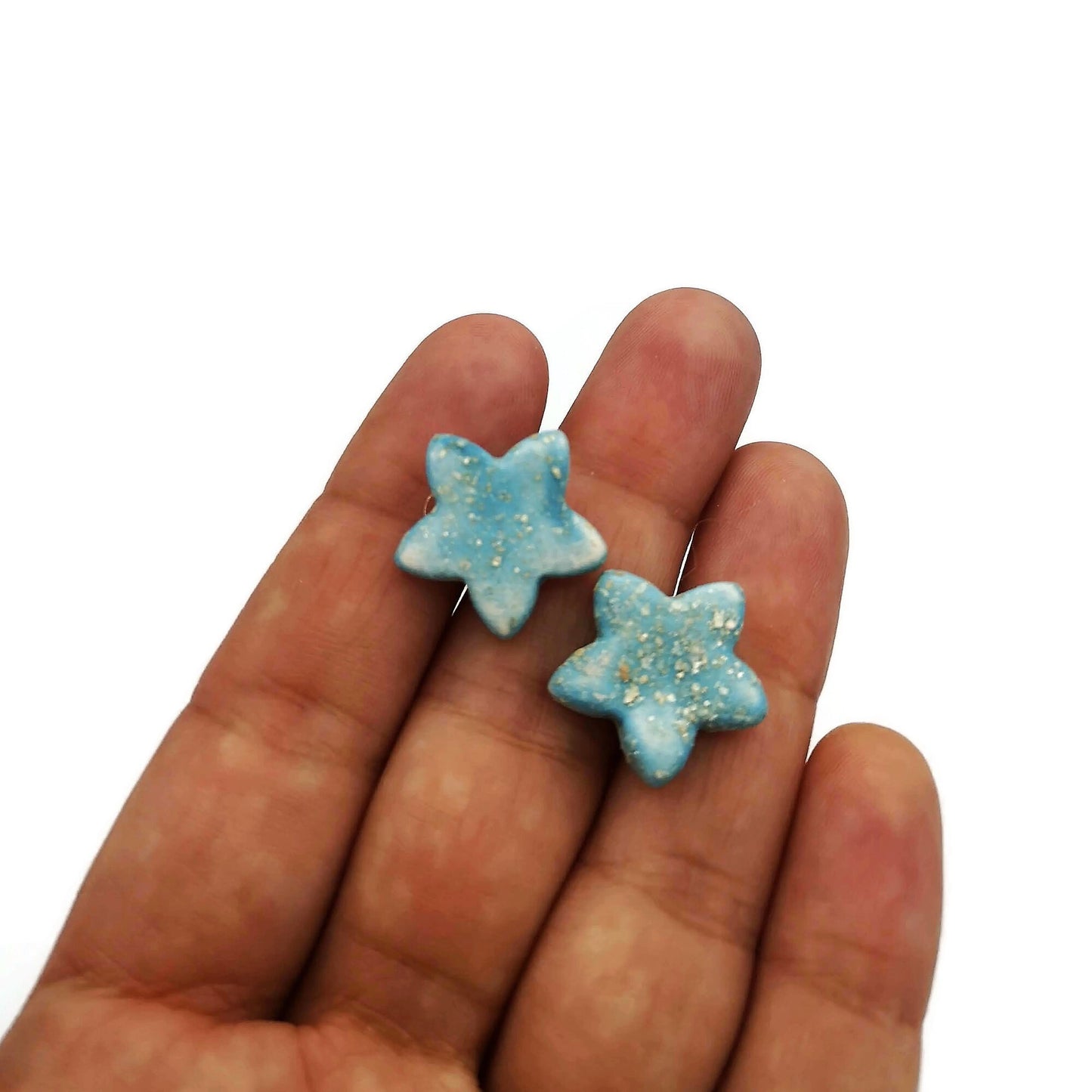 DAINTY STAR EARRINGS, Turquoise Studs, Geometric Star Earrings, Minimalist Clay Stud Earrings Small, Handmade Ceramic Stocking Stuffers - Ceramica Ana Rafael