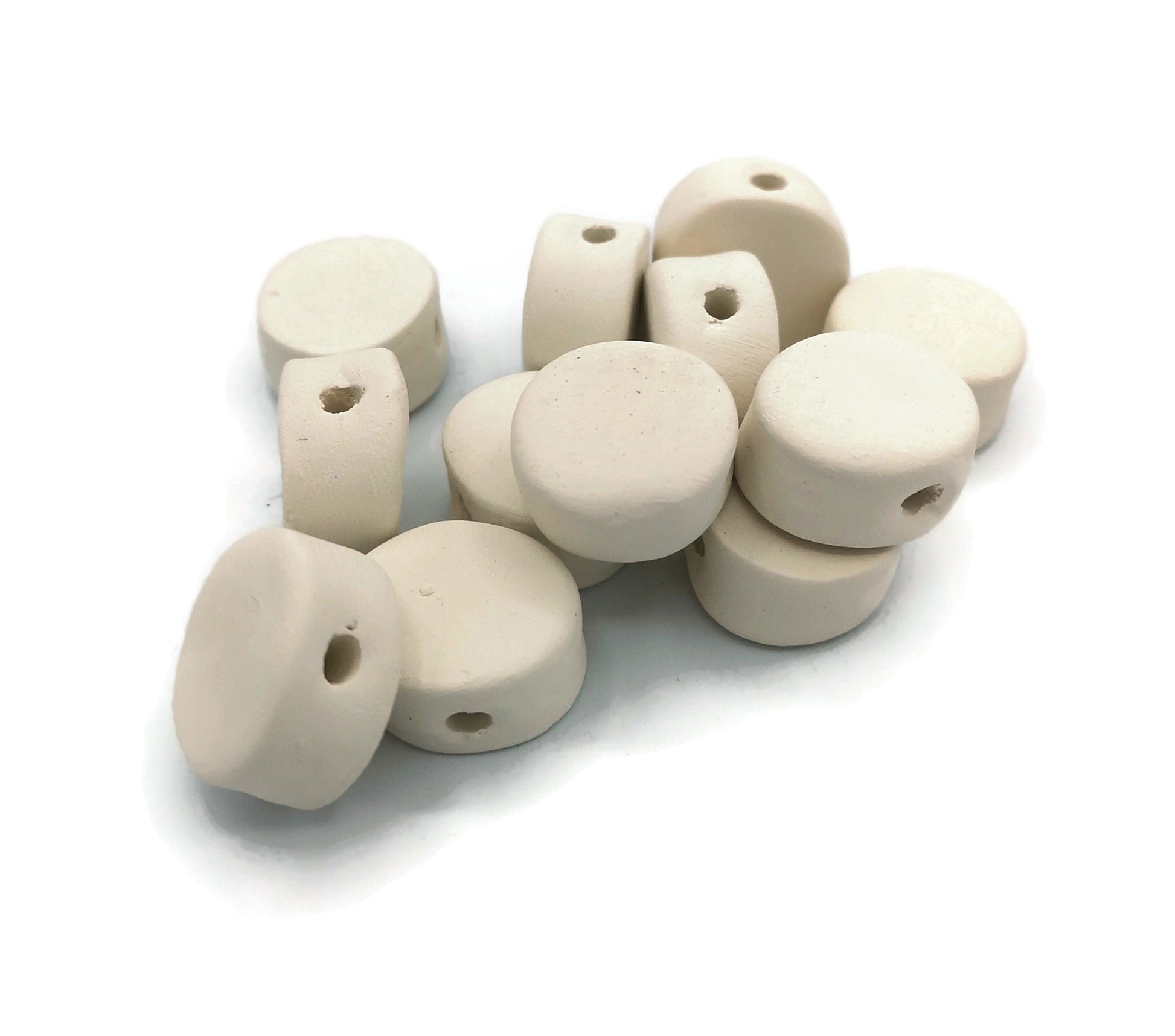 Handmade Ceramic Bisque Coin Bead Set, DIY Ready to Paint Large Blank Disc Tile for Jewelry or Crafting - Ceramica Ana Rafael