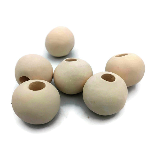 6Pc Handmade Ceramic Bisque Beads Ready To Paint, Oversized Beads for Jewelry Making Supplies Unglazed, Large Hole Macrame Beads Unpainted - Ceramica Ana Rafael