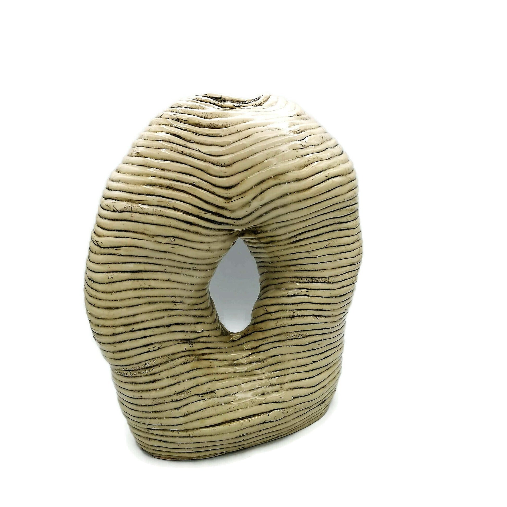 Modern Ceramic Sculpture Hollow Shaped Handmade Contemporary Art, Textured Table Sculpture, Large Floor Vase, Custom Wedding Gift For Couple - Ceramica Ana Rafael