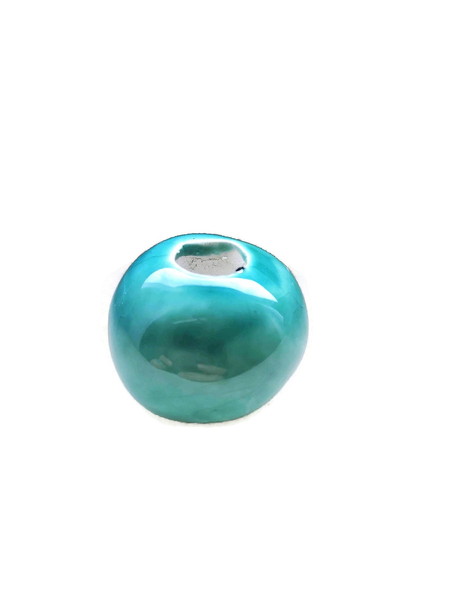 1Pc Oriental Blue Artisan Ceramic Macrame Beads Large Hole, Handmade Unique Clay Beads For Jewelry Making Supplies, Focal Point Beads - Ceramica Ana Rafael