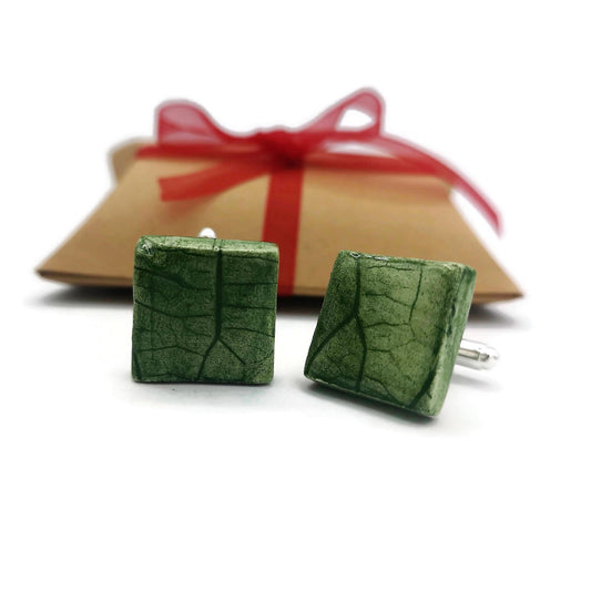 Handmade Ceramic Cufflinks For Dad, Plant Lovers Gift, 9th anniversary gift for boyfriend, Unique Style Everyday Porcelain Cufflinks - Ceramica Ana Rafael