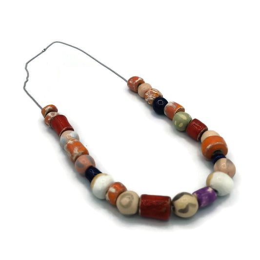 Handmade Ceramic Aesthetic Beaded Necklace For Women, Chunky Colorful Clay Statement Jewelry Best Gift For Her, 9th Aniversary Gift For Wife - Ceramica Ana Rafael