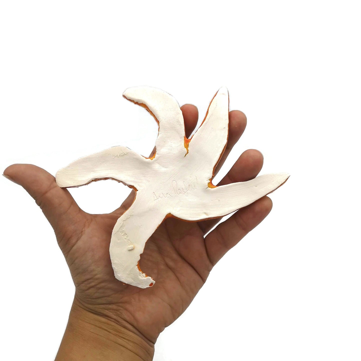 1Pc Handmade Ceramic Starfish Tile, Orange Coastal Wall Decor For Swimingpool Aquarium or Fish Tank, Beach Lover Gift for Women - Ceramica Ana Rafael