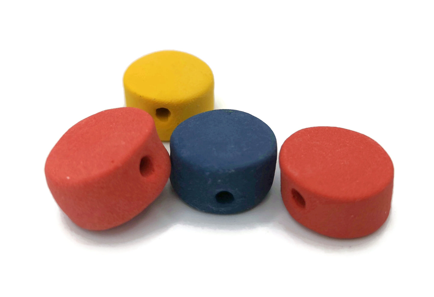 4Pc 15mm Assorted Handmade Ceramic Beads For Jewelry Making, Colorful Matte Clay Macrame Beads Large Hole 2mm, Artisan Pottery Coin Beads - Ceramica Ana Rafael