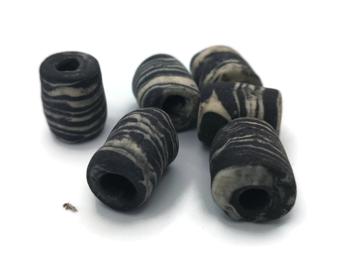 6Pcs Macrame beads large hole, handmade ceramic tube beads for jewelry making, unique black and white beads, dreadlock beads, best sellers - Ceramica Ana Rafael