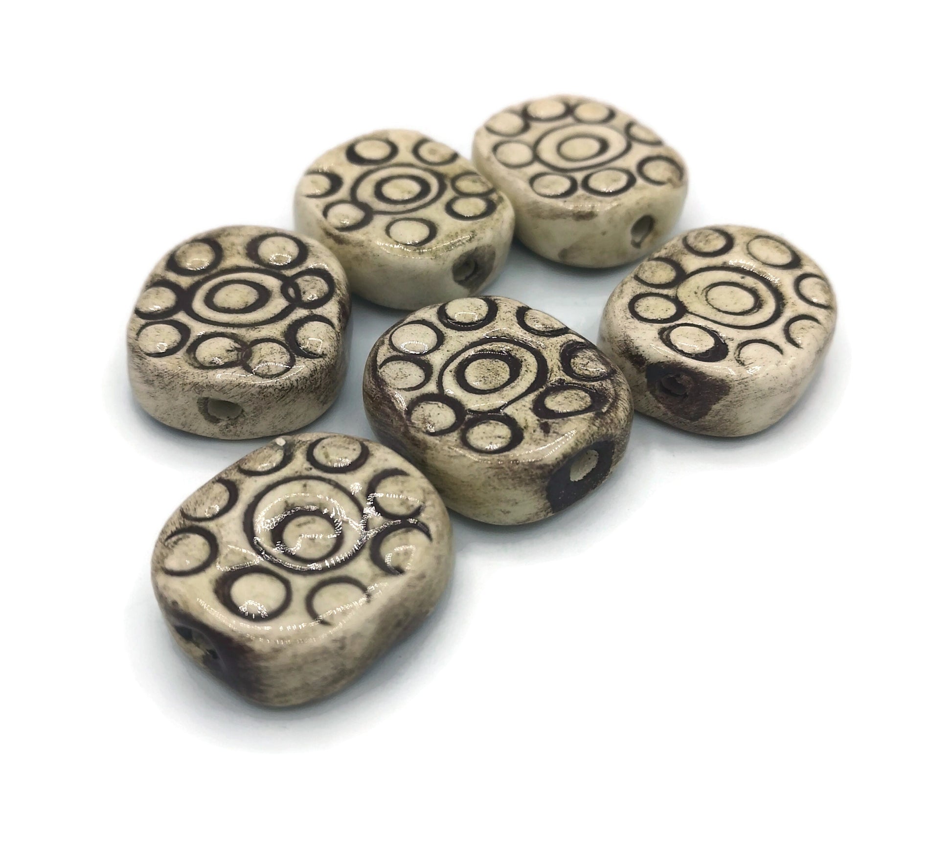 Handmade Ceramic Beads, Unique Clay Jewelry Beads, Unusual Porcelain Beads, Decorative Oval Beads For Crafts - Ceramica Ana Rafael