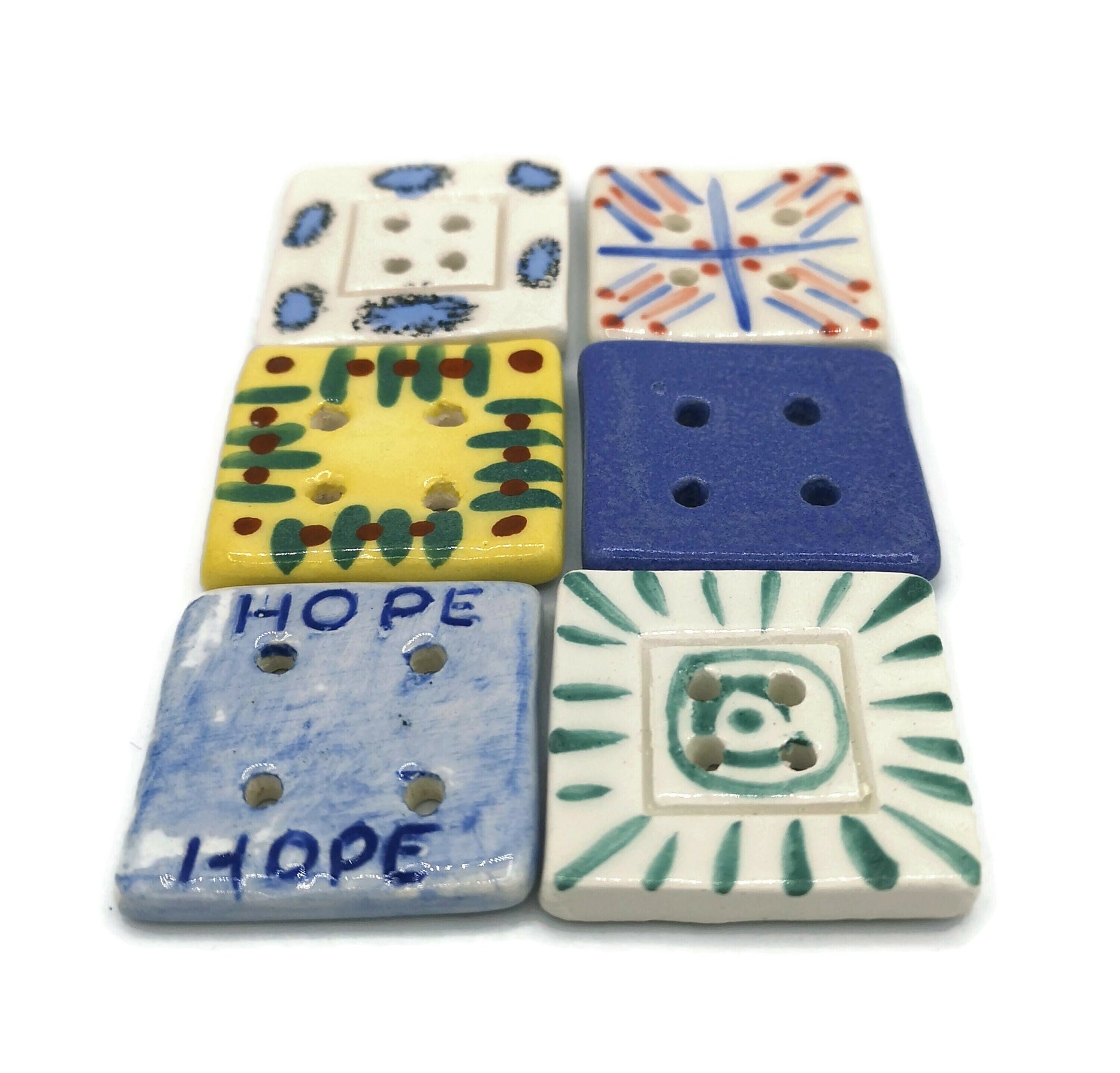 Set Of 6 Strange And Unusual Sewing Buttons Lot, Novelty Theme Button, Sewing Supplies & Notions, Large Clay Button Custom - Ceramica Ana Rafael