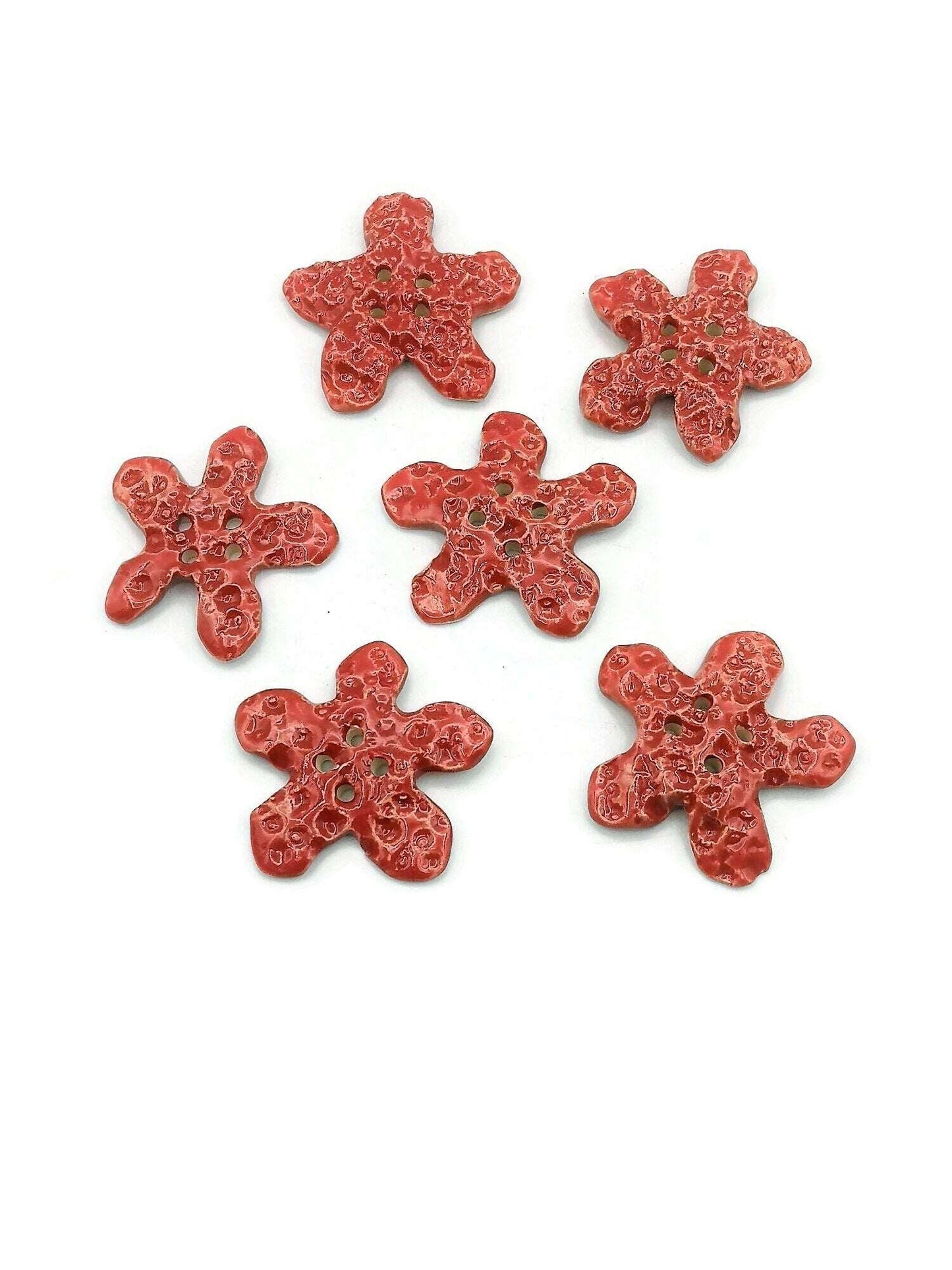 1Pc 50 mm Red Handmade Ceramic Star Extra Large Sewing Buttons, Giant Decorative Novelty Buttons for Crafts, Big Coat Buttons, Jumbo Button