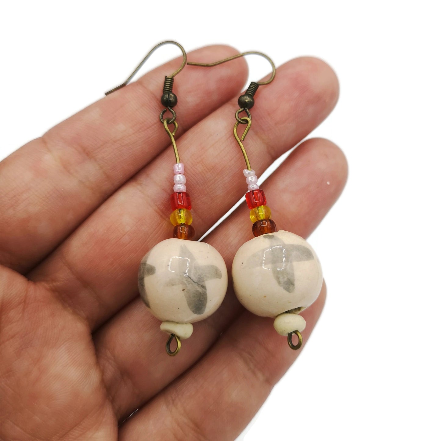 Ceramic Boho Earrings Dangle For Women, Unique Aesthetic Earrings, 9th Anniversary Gift For Her, Dainty Earrings, Mom Birthday Gift - Ceramica Ana Rafael