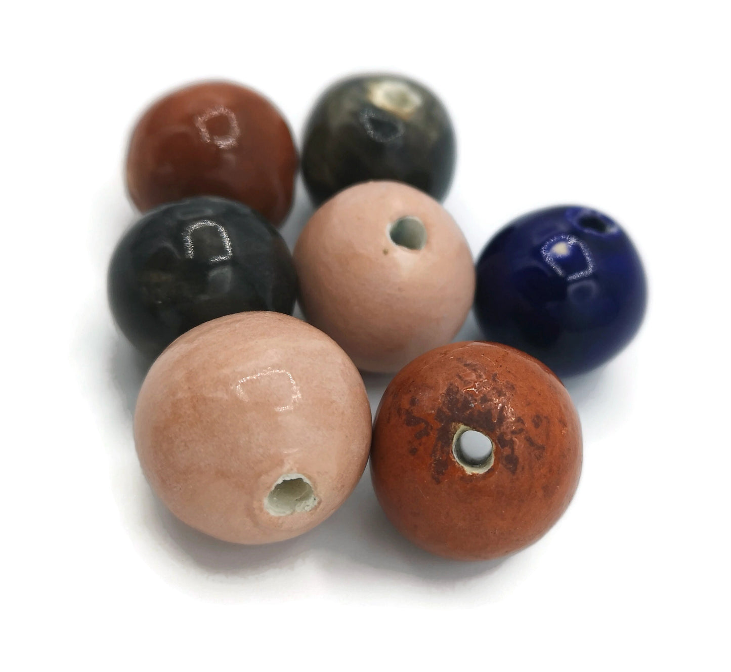 CLAY BEADS, Handmade Ceramic Bubblegum Beads For Jewelry Making, Set Of 7 Mixed Craft Beads Decorative Round Colorful Beads - Ceramica Ana Rafael