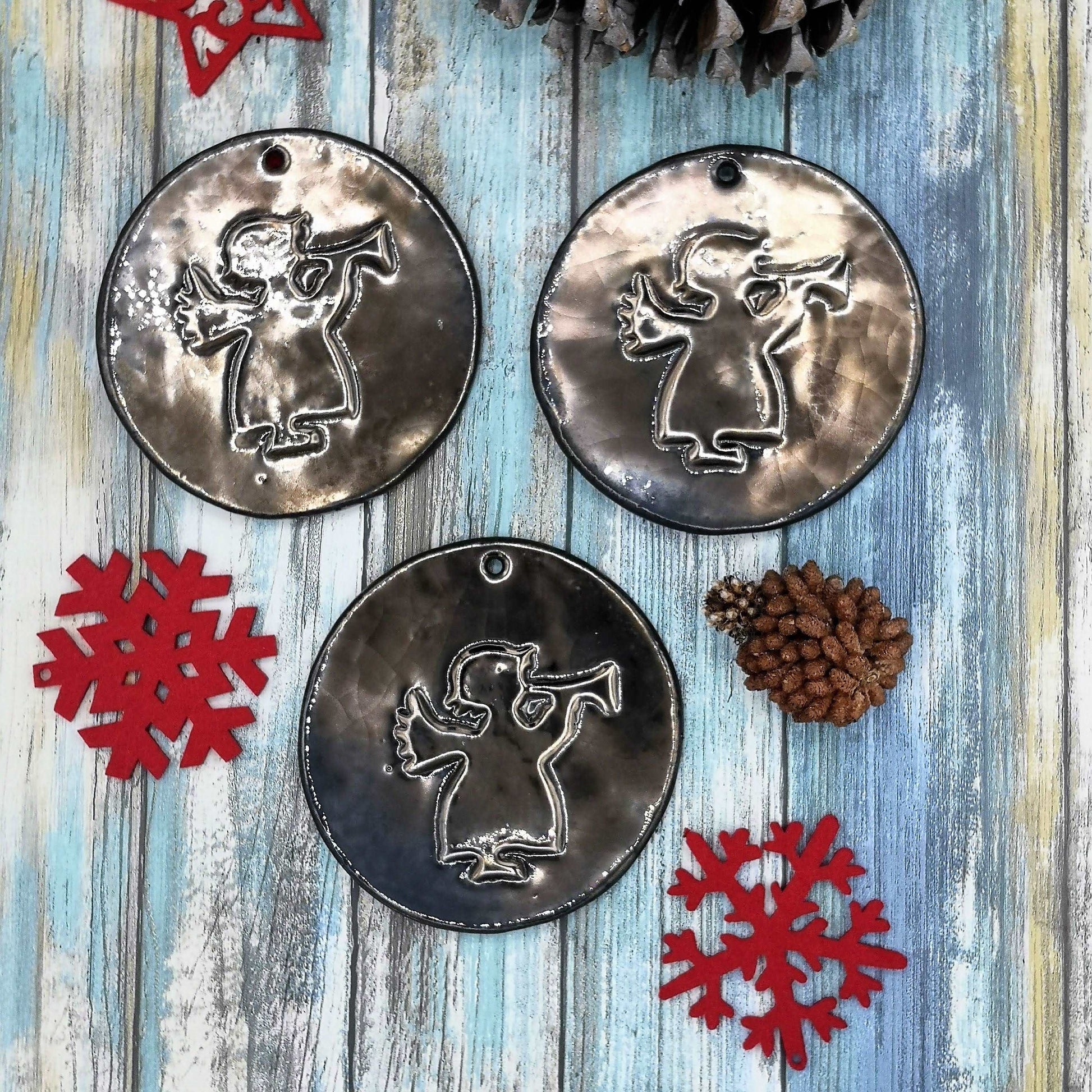 1Pc Handmade Ceramic Angel Wall Hanging Ornament, Golden Pottery Christmas Tree Ornaments, Guardian Angel Art For Christian Home Decor
