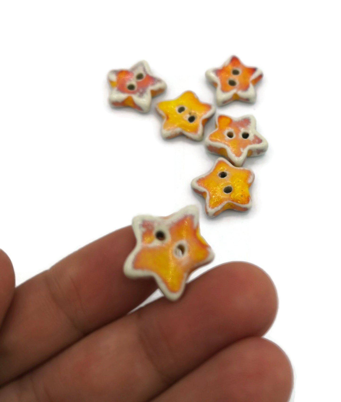 6 Pcs Handmade Ceramic Coat Buttons, Orange or Blue Cute Star Buttons 15mm, Sewing Supplies And Notions Ready to Ship, Custom Buttons - Ceramica Ana Rafael