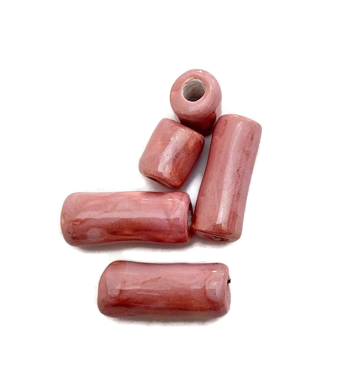 4Pc Handmade Ceramic Beads, Large Hole Macrame Beads, Clay Beads, Unique Decorative Beads Elongated, Jewelry Making Tube Beads Long - Ceramica Ana Rafael