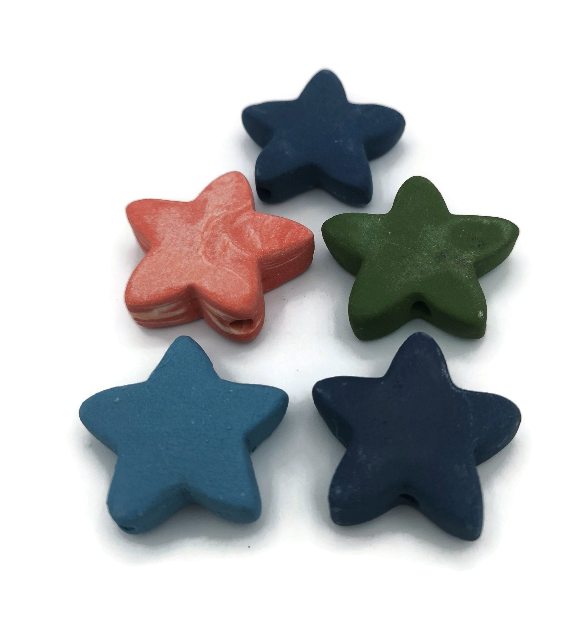 5Pc 35mm Large Ceramic Star Beads For Jewelry Making, Handmade Decorative Clay Beads, Large Unusual Assorted Macrame Beads - Ceramica Ana Rafael