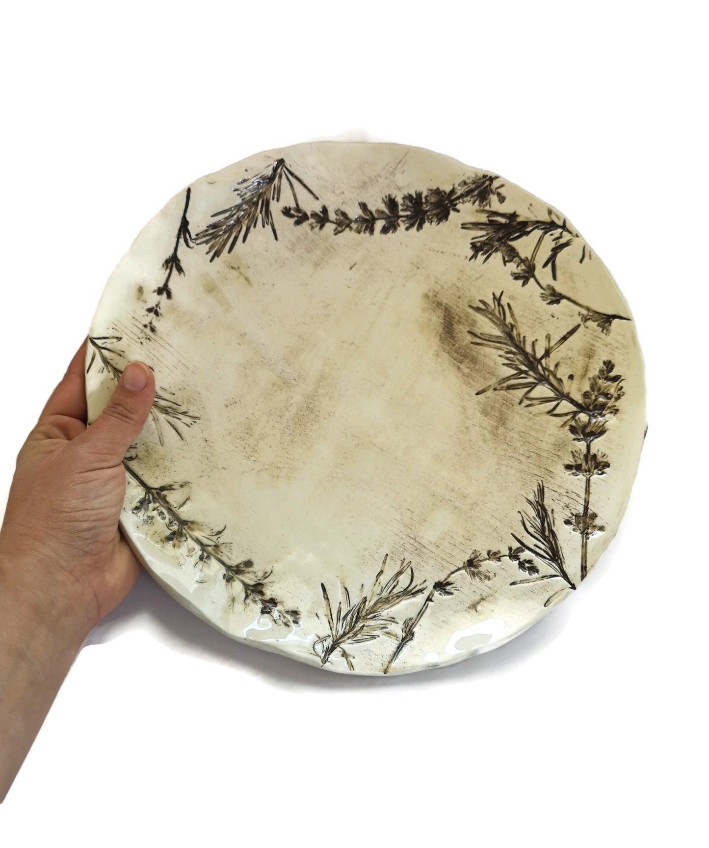 Handmade Ceramic Plate Flower Texture, Wall Decor Best Gifts For Her, Best Seller Plant Mom Gift For Women, Rustic Pottery Plate For Display - Ceramica Ana Rafael