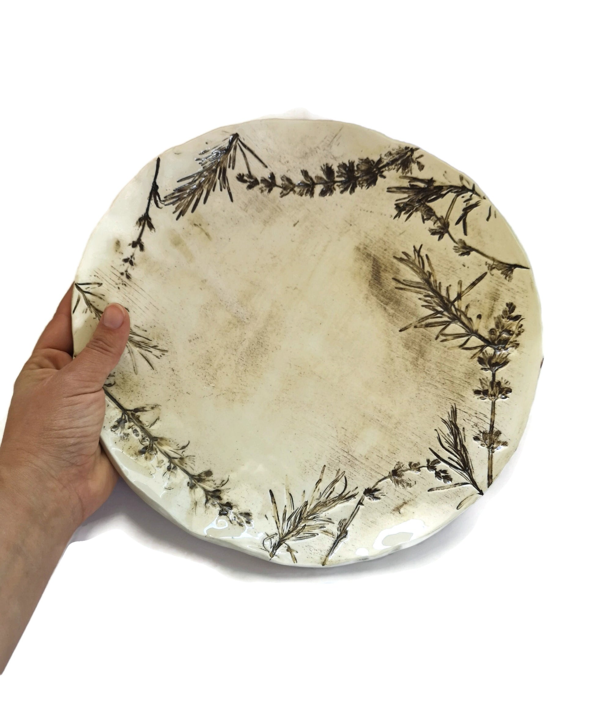 Handmade Ceramic Plate Flower Texture, Wall Decor Best Gifts For Her, Best Seller Plant Mom Gift For Women, Rustic Pottery Plate For Display - Ceramica Ana Rafael