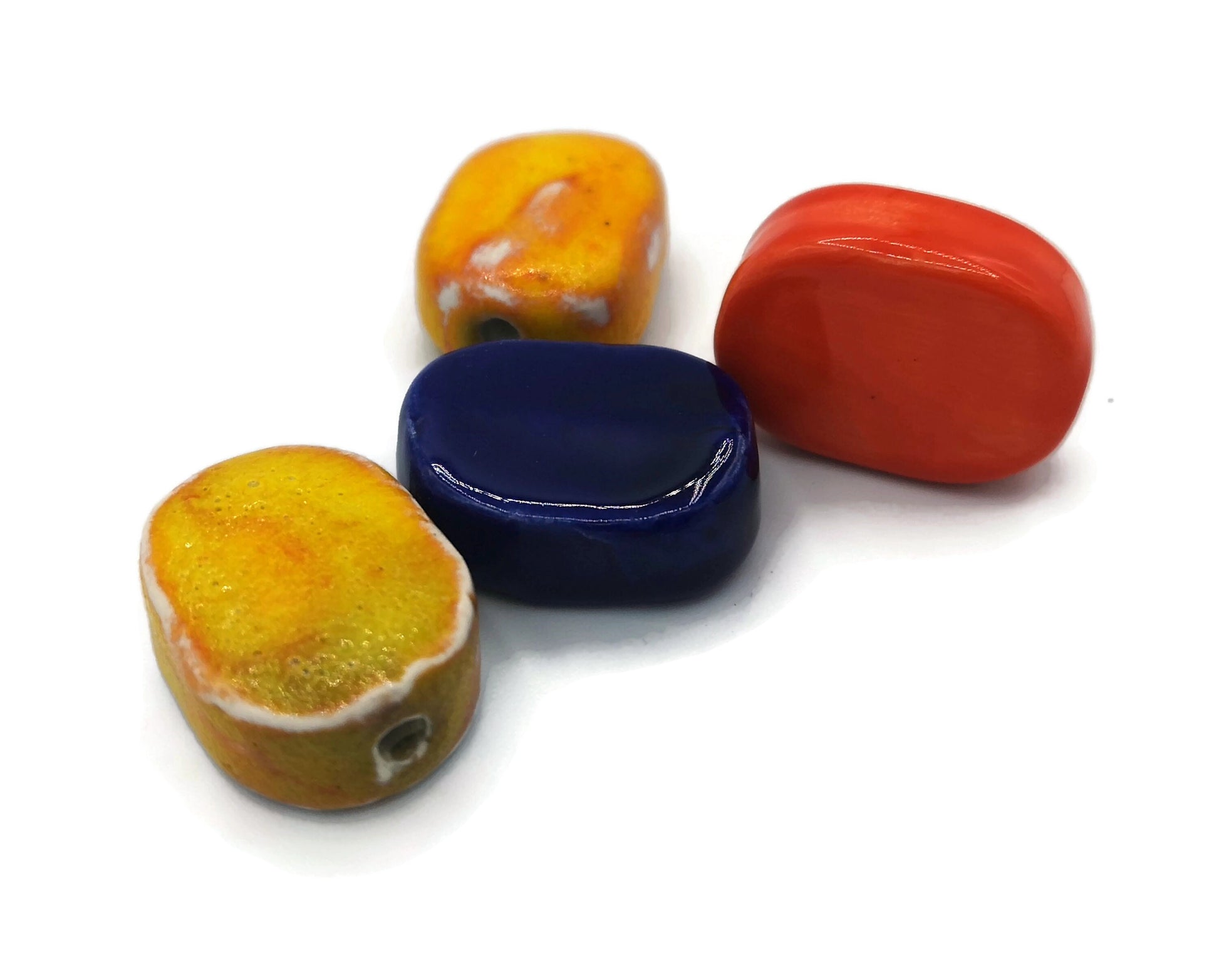 Handmade Ceramic Beads, Assorted Set Of 4 Clay Beads For Jewelry Making, For Pendant necklace, Unique Unusual large Beads - Ceramica Ana Rafael