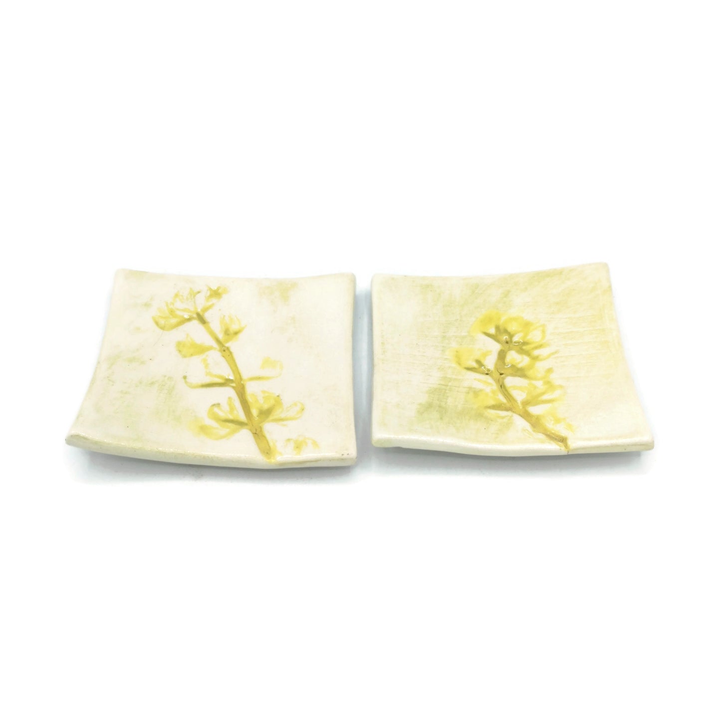 2Pc Handmade Ceramic Decorative Plate, Clay Trinket Dish, Small Square Shape Unique Ring Holder Dish, Mom Birthday Gift From Daughter - Ceramica Ana Rafael