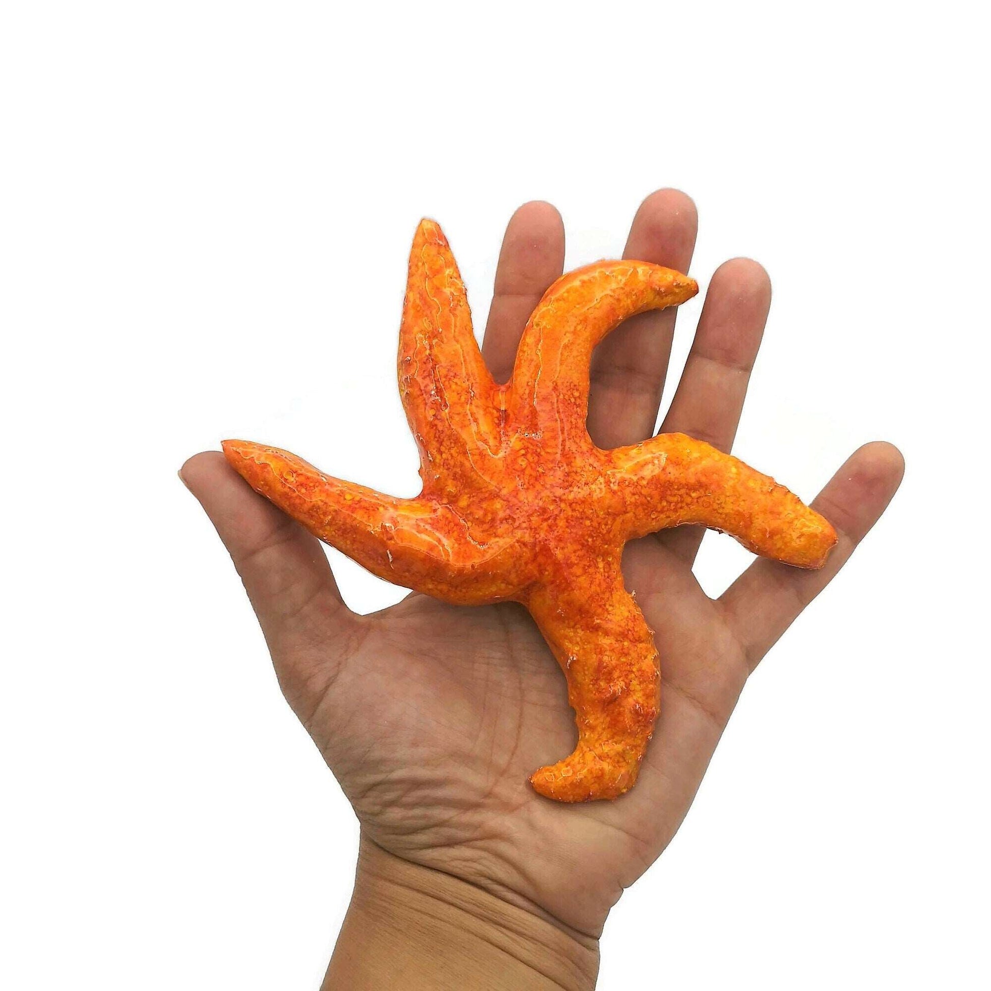 1Pc Handmade Ceramic Starfish Tile, Orange Coastal Wall Decor For Swimingpool Aquarium or Fish Tank, Beach Lover Gift for Women