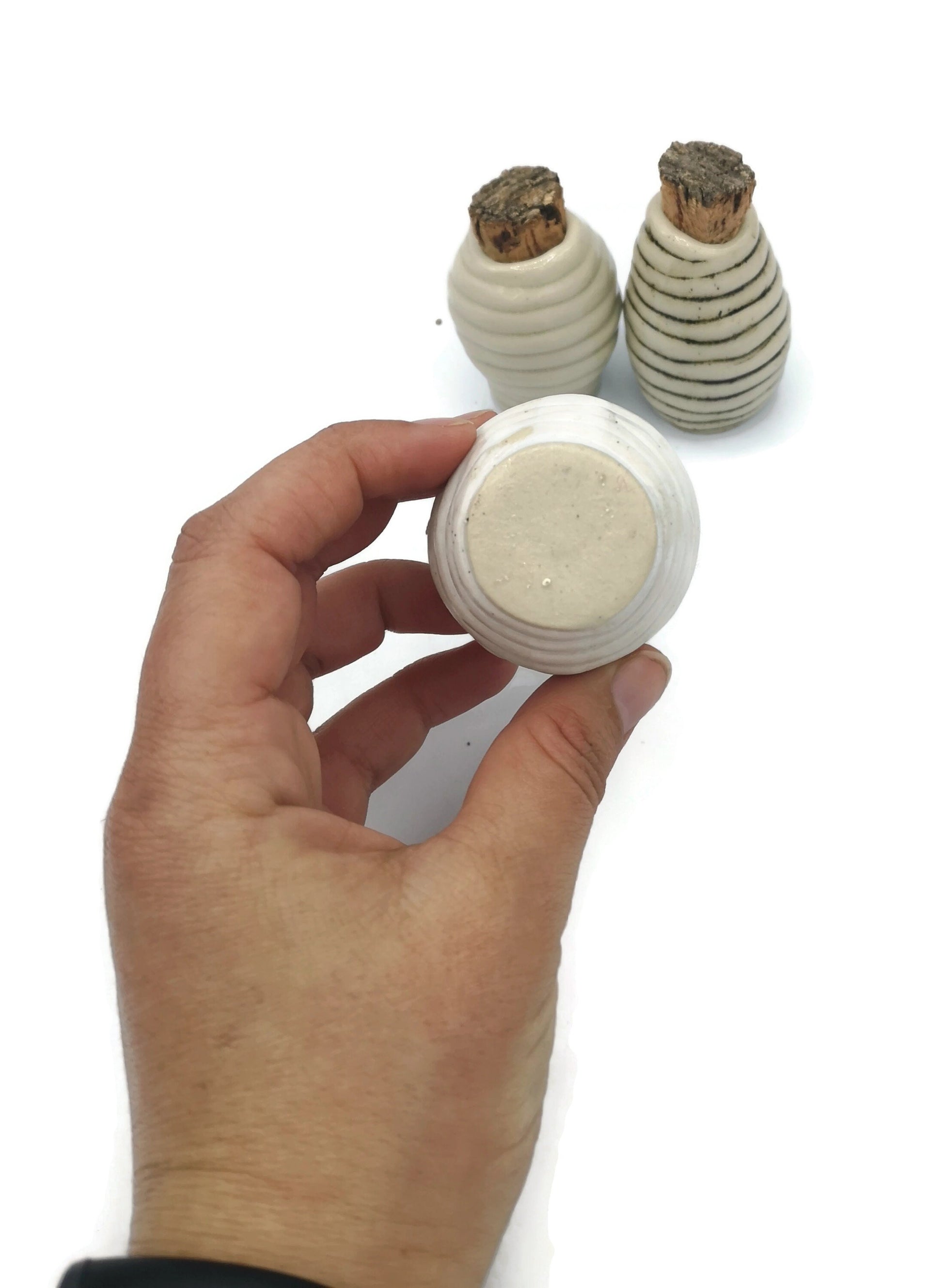 Small Ceramic Vase Set Of 3, Handmade Ceramic Bottle With Cork Stopper, Textured Pottery Mom Birthday Gift From Daughter - Ceramica Ana Rafael