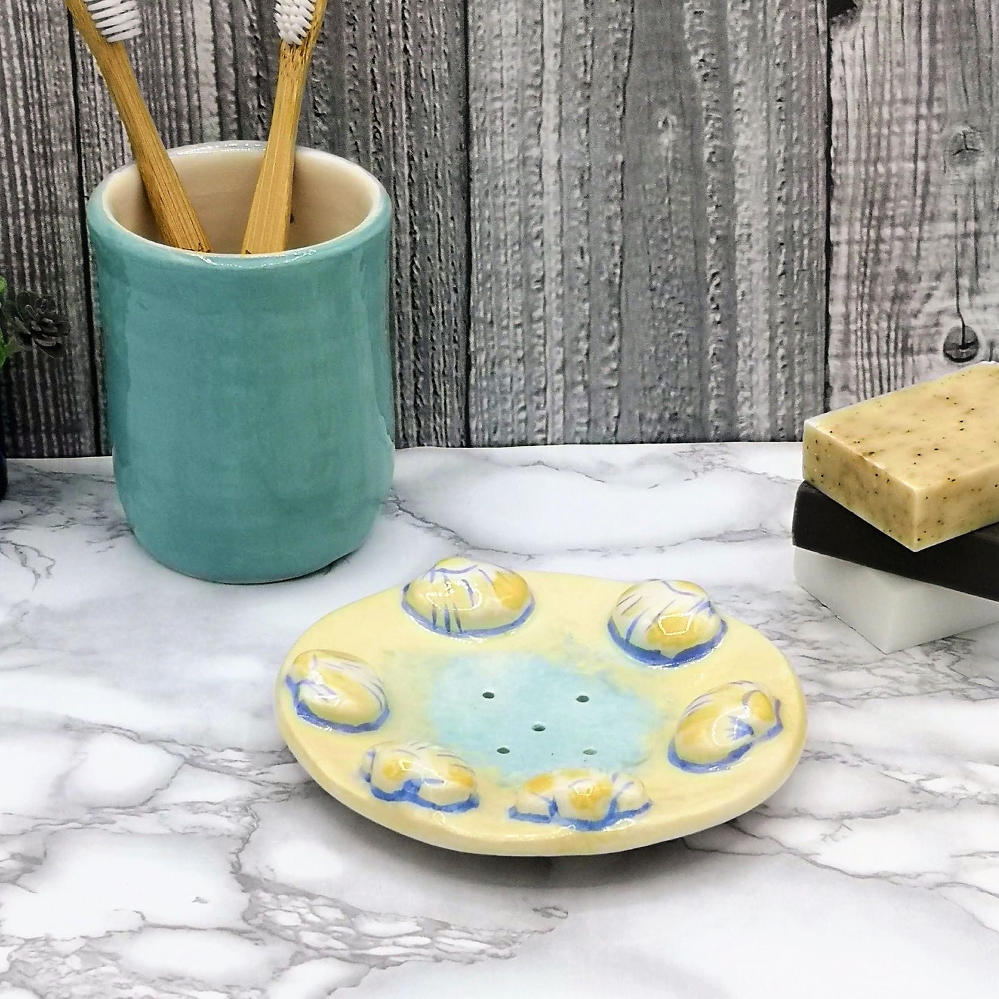 Seashell Draining Ceramic Soap Dish With Drain Holes, Zero Waste Bathroom Accessories, Clay Soap Saver, Soap Bar Holder - Ceramica Ana Rafael