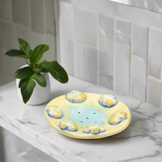 Seashell Ceramic Soap Dish – Draining Zero-Waste Bathroom Accessory | Clay Soap Bar Holder