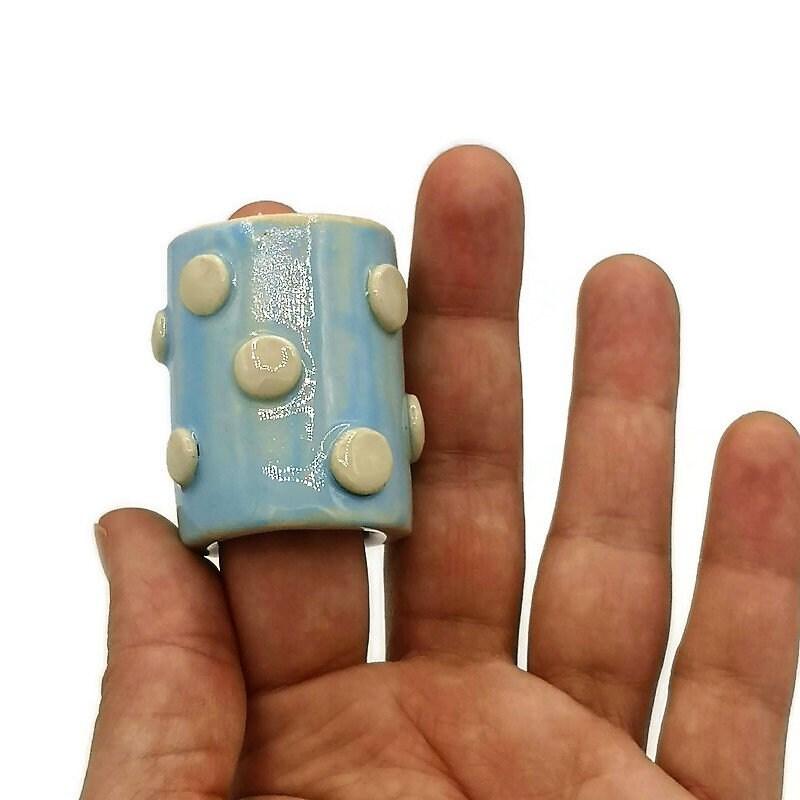 1Pc Extra Large Macrame Beads Handmade Ceramic Beads Oversized Large Hole Tube Beads - Ceramica Ana Rafael