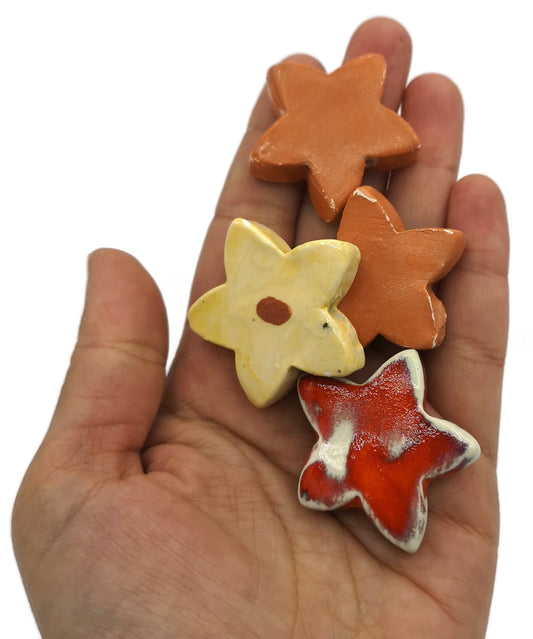 STAR CERAMIC BEADS, Mixed Set Of 4 Decorative Jewelry Making Beads Large Macrame Beads Colorful Flower Shaped - Ceramica Ana Rafael
