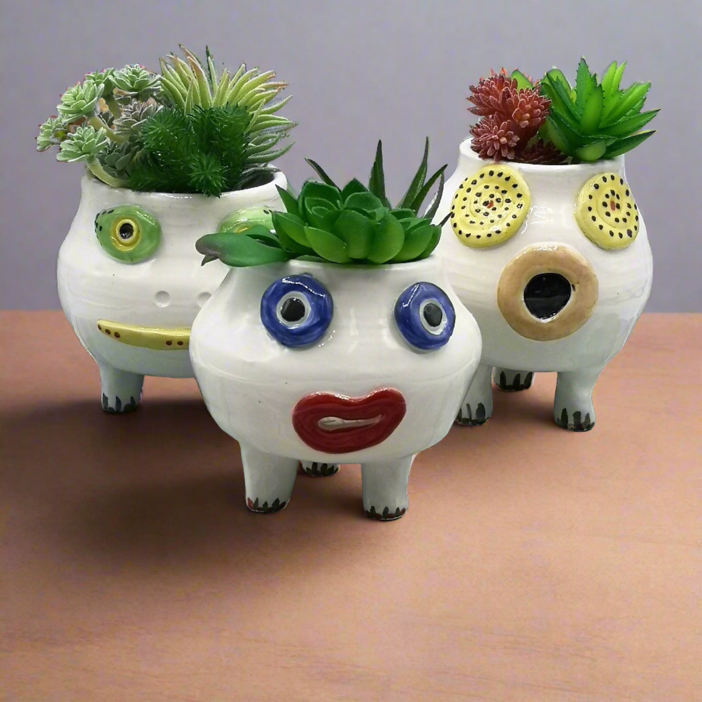 Handmade Ceramic Face Planter – Cute Head Vase for Succulents & Cacti
