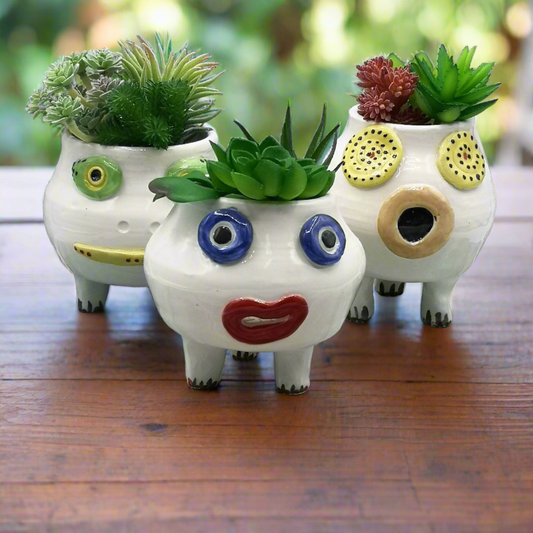 Handmade Ceramic Face Planter – Cute Head Vase for Succulents & Cacti