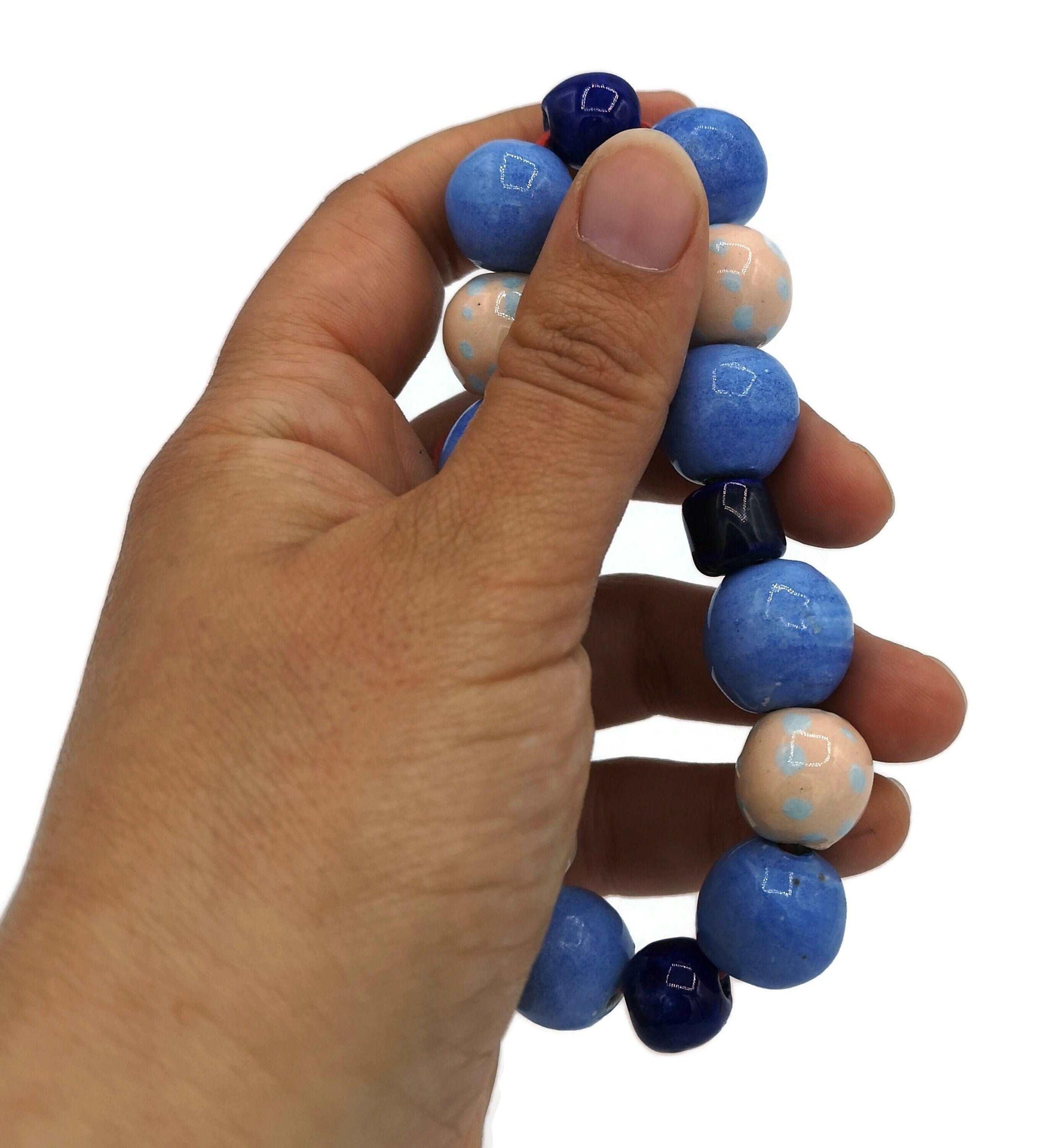 16Pc 10/15mm Handmade Ceramic Beads For Jewelry Making, Assorted Macrame Beads Large Hole, Best Sellers Bead String, Unique Round Beads