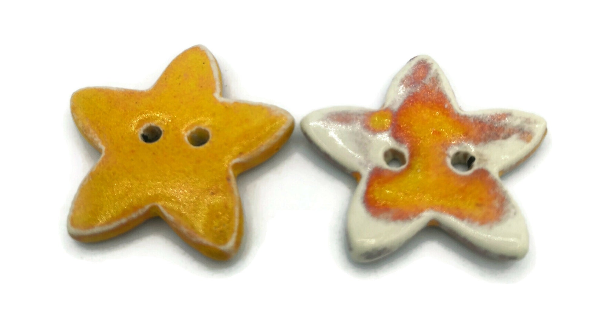 Set Of 2 Coat Buttons, Handmade Ceramic Sewing Buttons Star Shaped, Sewing Supplies And Notions, Custom Buttons For Jewelry Making - Ceramica Ana Rafael