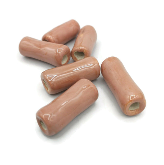 1Pc 30mm Tube Beads For Jewelry Making, Coral Pink Handmade Ceramic Macrame Beads Large Hole 5mm, Unique Long Unusual Artisan Craft Supplies - Ceramica Ana Rafael