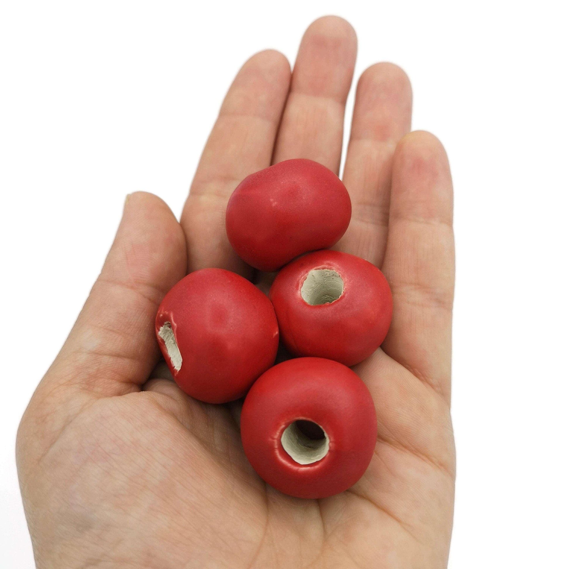 1Pc 20/25/30mm Matte Red Extra Large Handmade Ceramic Beads For Jewelry Making, Macrame Beads Large Hole 7mm, Jumbo Bubblegum Beads