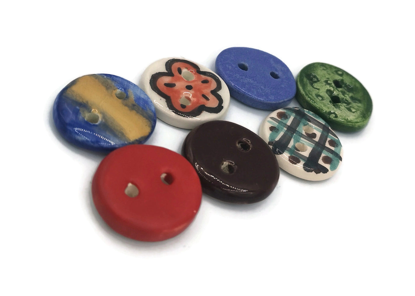 7Pc 30mm Handmade Ceramic Sewing Buttons, Cute Round Buttons, Sewing Suplies And Notions, Best Sellers Jewelry Making Buttons Vintage Look - Ceramica Ana Rafael