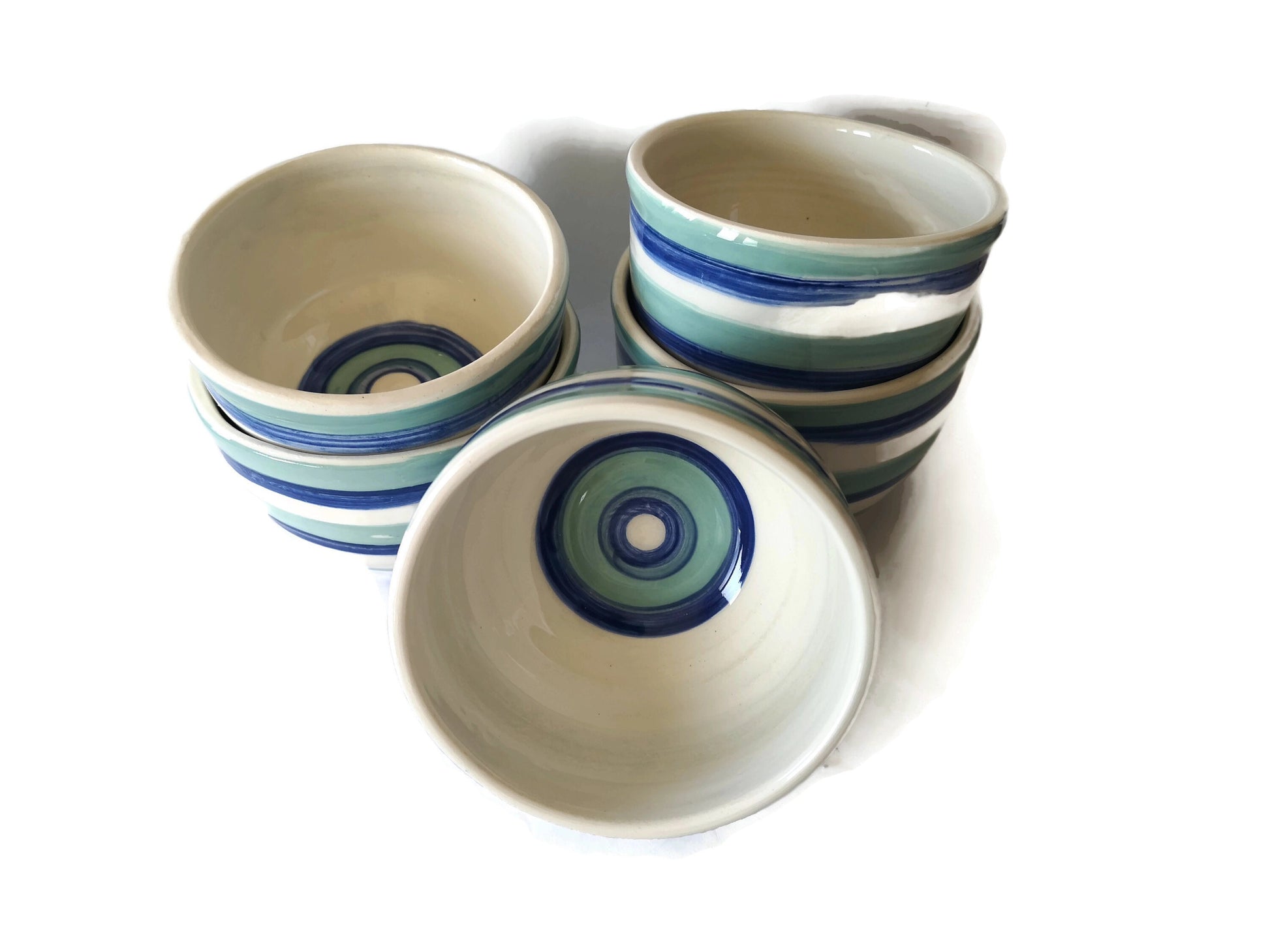 Hand Painted Turquoise Blue Striped Bowl, housewarming gift first home for her, Mom Birthday Gifts From Daughter, Best Sellers Pasta Bowls - Ceramica Ana Rafael