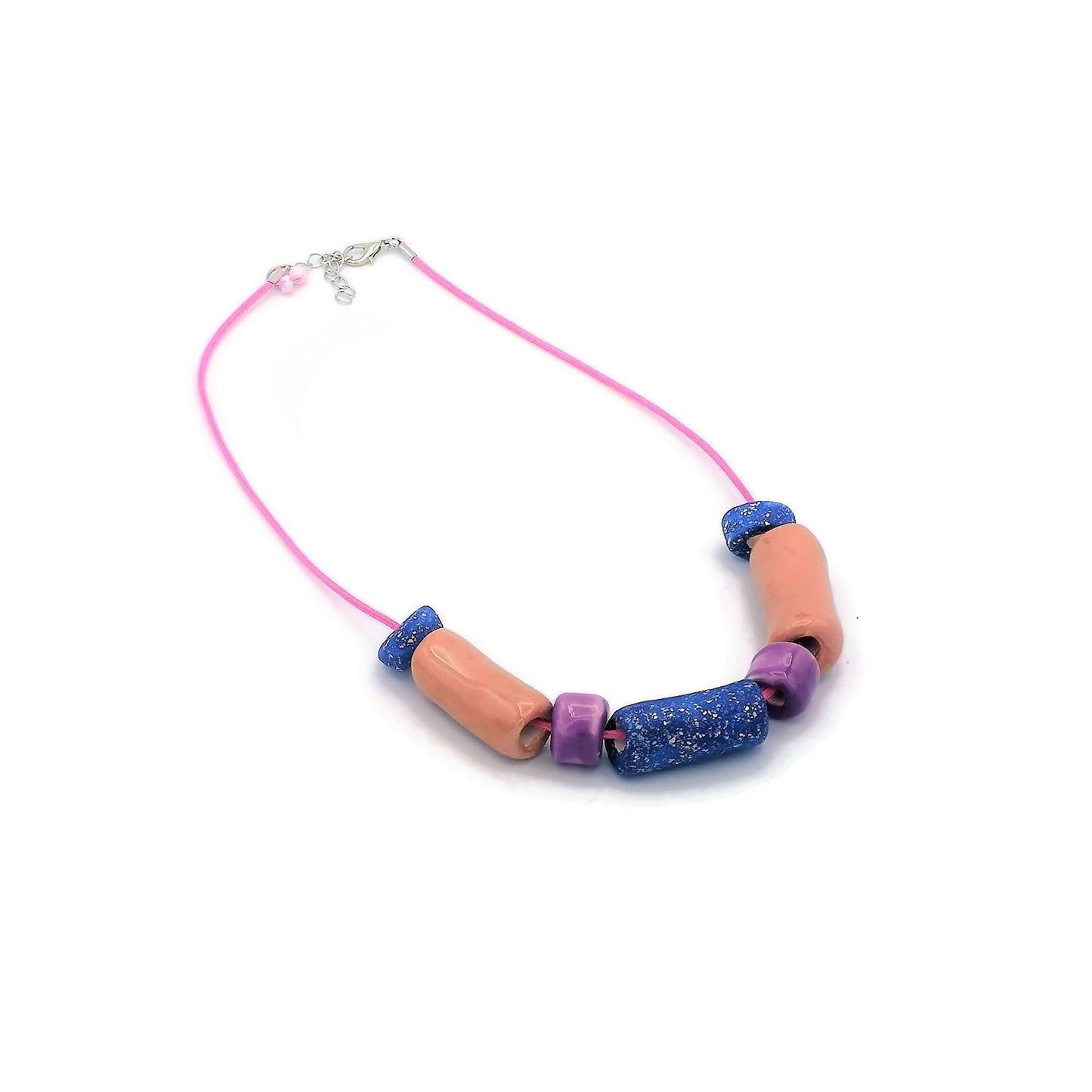 Pink and Blue Everyday Necklace, Boho Statement Necklace, Trendy Beaded Necklace Best Gifts For Her, Colorful Aesthetic Mothers Day Gift - Ceramica Ana Rafael