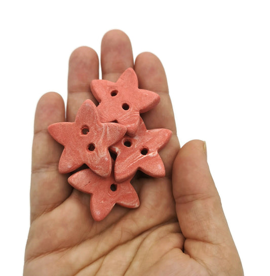 4Pc 25mm Handmade Ceramic Large Sewing Buttons Matte Red Star Shaped, Cute Sewing Supplies And Notions - Ceramica Ana Rafael