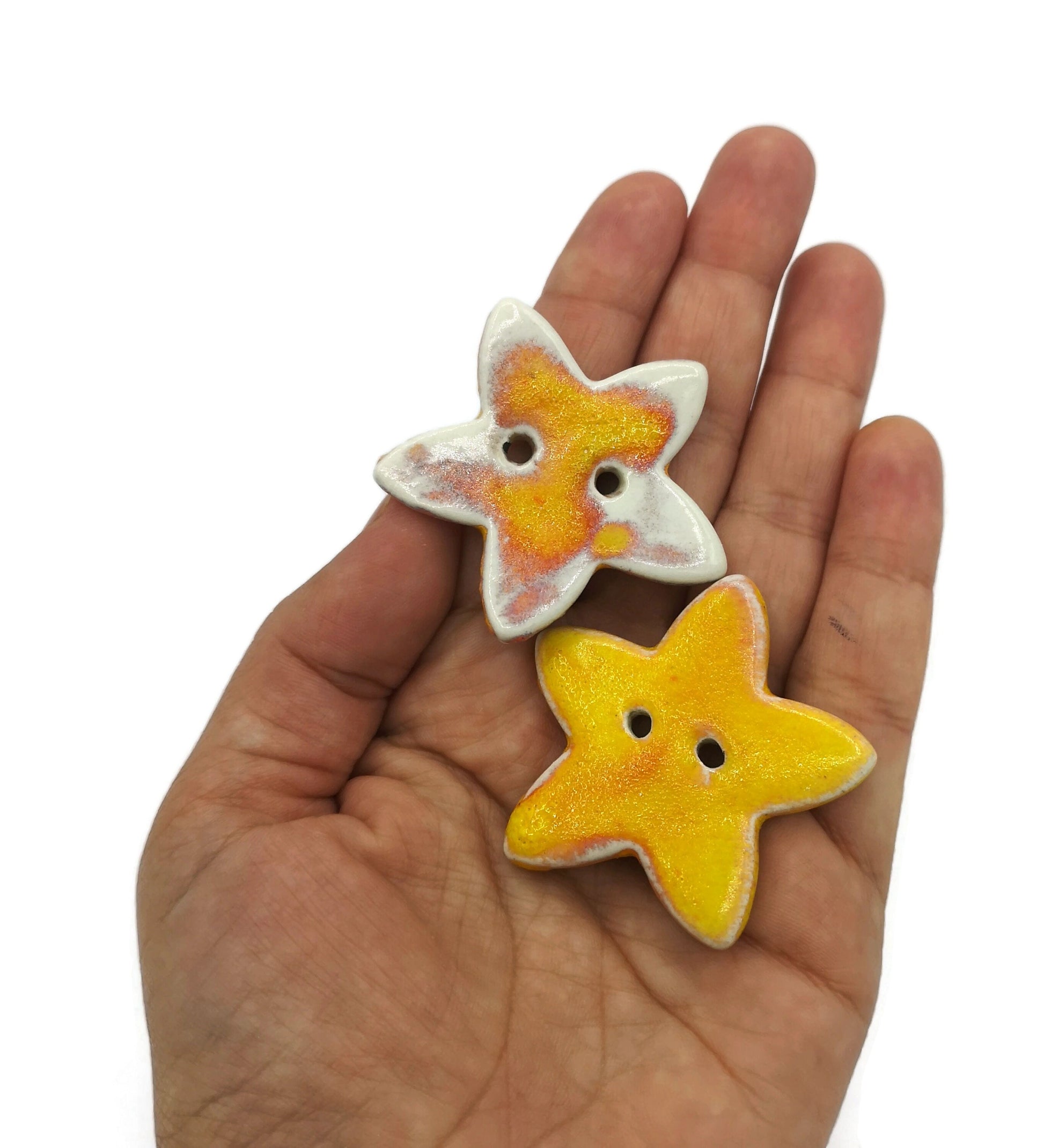 Set Of 2 Coat Buttons, Handmade Ceramic Sewing Buttons Star Shaped, Sewing Supplies And Notions, Custom Buttons For Jewelry Making - Ceramica Ana Rafael