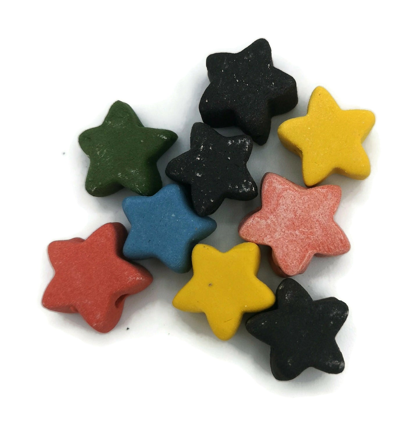 9Pc 15mm Handmade Ceramic Star Beads For Jewelry Making, Assorted Pastel Macrame Beads Large Hole 2mm, Colorful Unique Clay Beads For Crafts - Ceramica Ana Rafael
