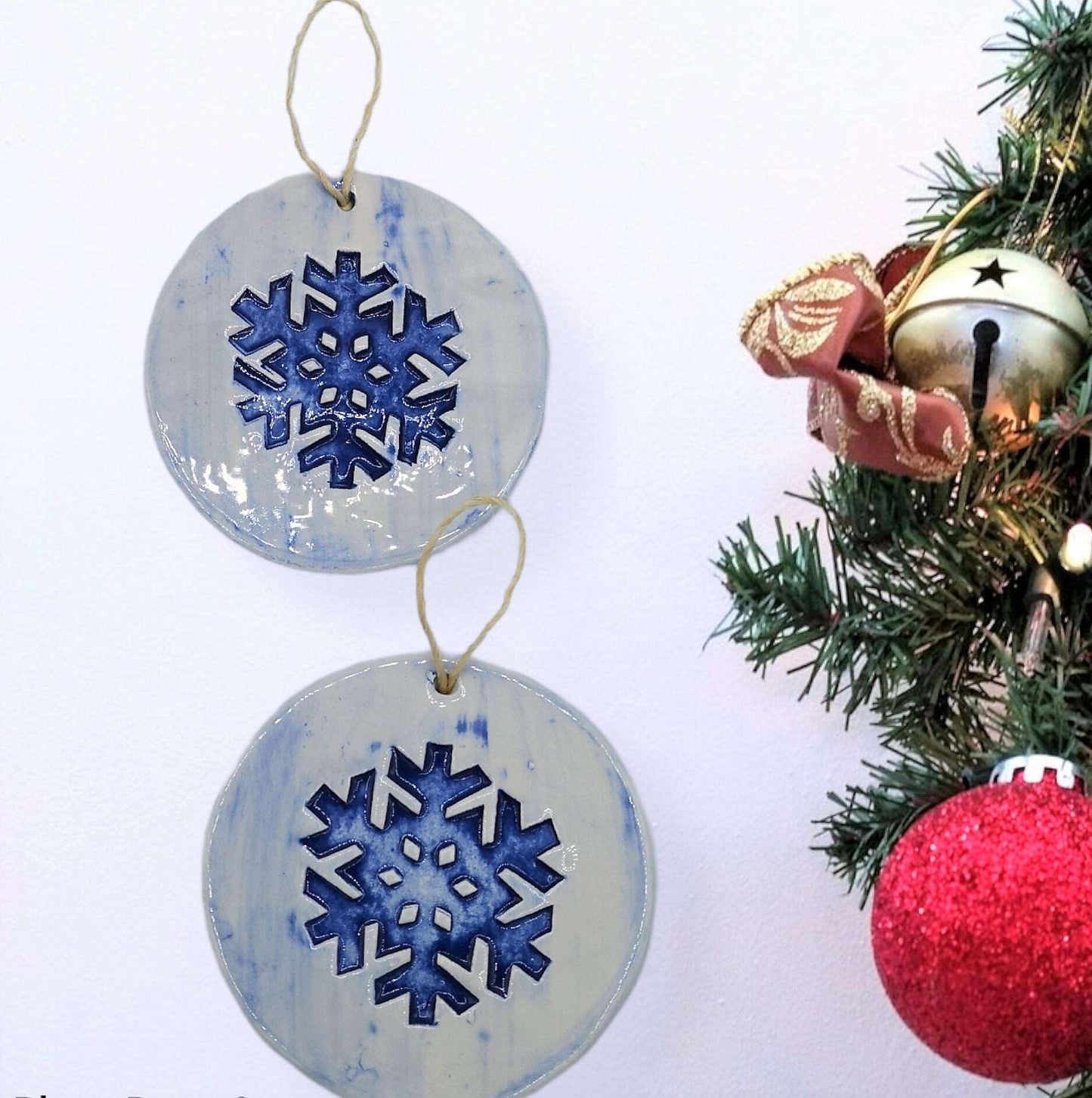 1Pc CERAMIC SNOWFLAKE ORNAMENTS, Clay Wall Hanging, Home Decor Gifts Christmas, Blue Handmade Holidays Home Decor, Winter Accents