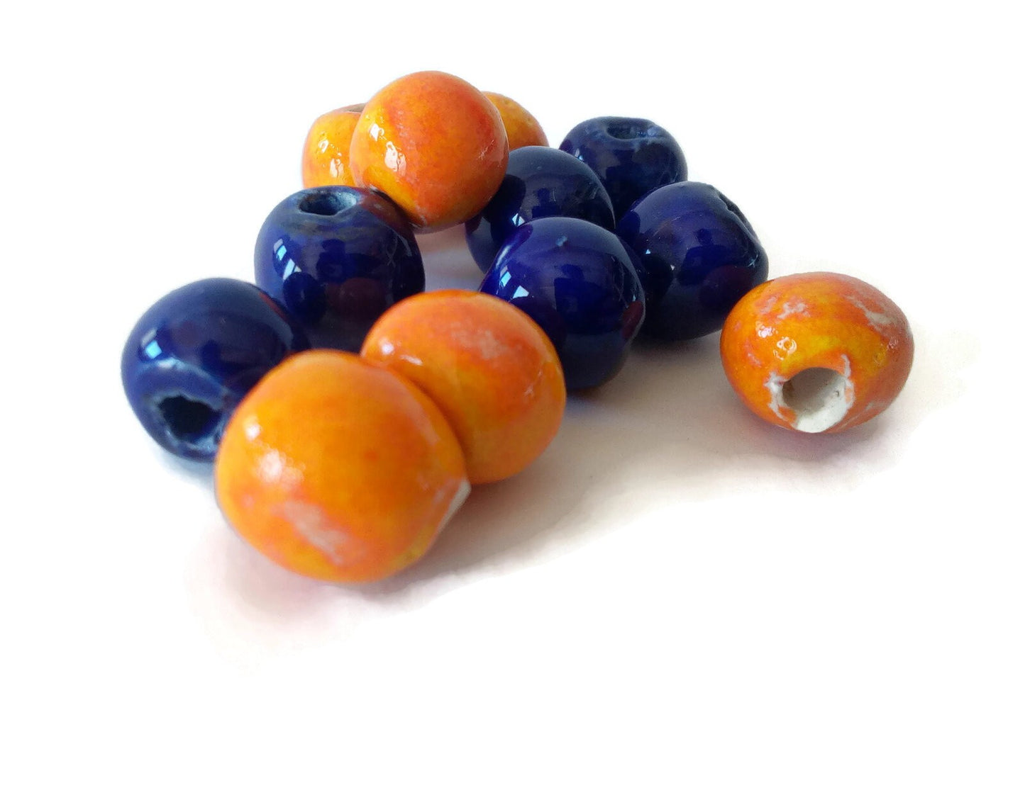 12 Pcs Handmade Ceramic Beads 10mm, Assorted Clay Beads Round Shaped, Unique Beads For Jewelry Making, Decorative Porcelain Macrame Beads - Ceramica Ana Rafael