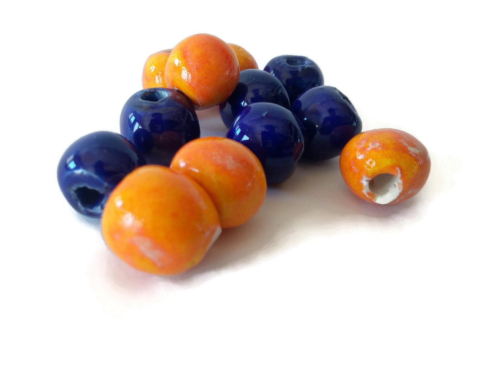 12 Pcs Handmade Ceramic Beads 10mm, Assorted Clay Beads Round Shaped, Unique Beads For Jewelry Making, Decorative Porcelain Macrame Beads - Ceramica Ana Rafael