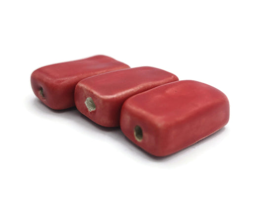 RECTANGULAR BEADS, CERAMIC Beads, Set of 3 Rectangle Shaped 2mm Hole Jewelry Making Beads - Ceramica Ana Rafael