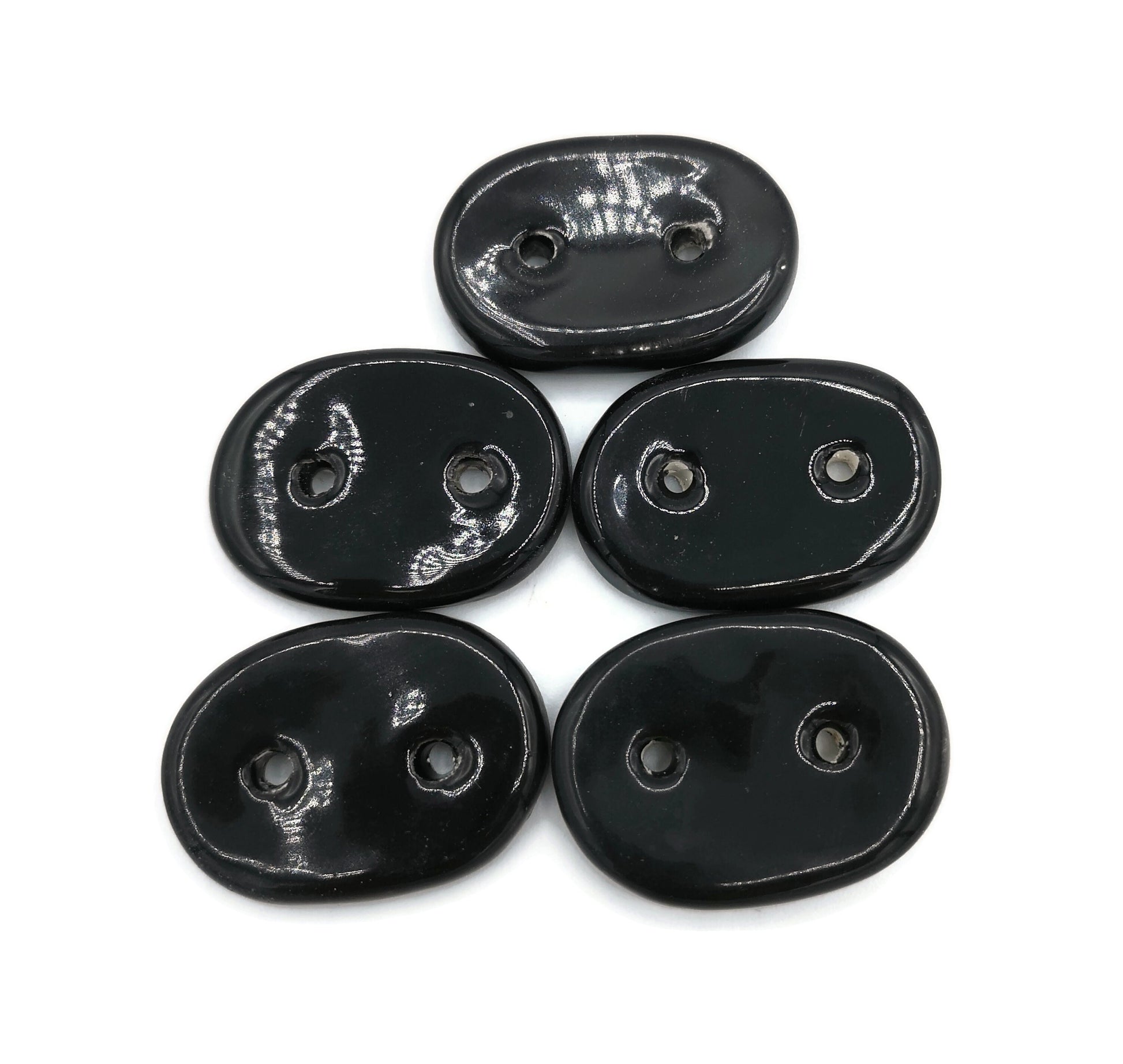 5Pcs 35mm Glossy Black Handmade Ceramic Oval Sewing Buttons, Extra Large Coat Buttons, Fancy Buttons, Clothing Embellishments, best sellers - Ceramica Ana Rafael