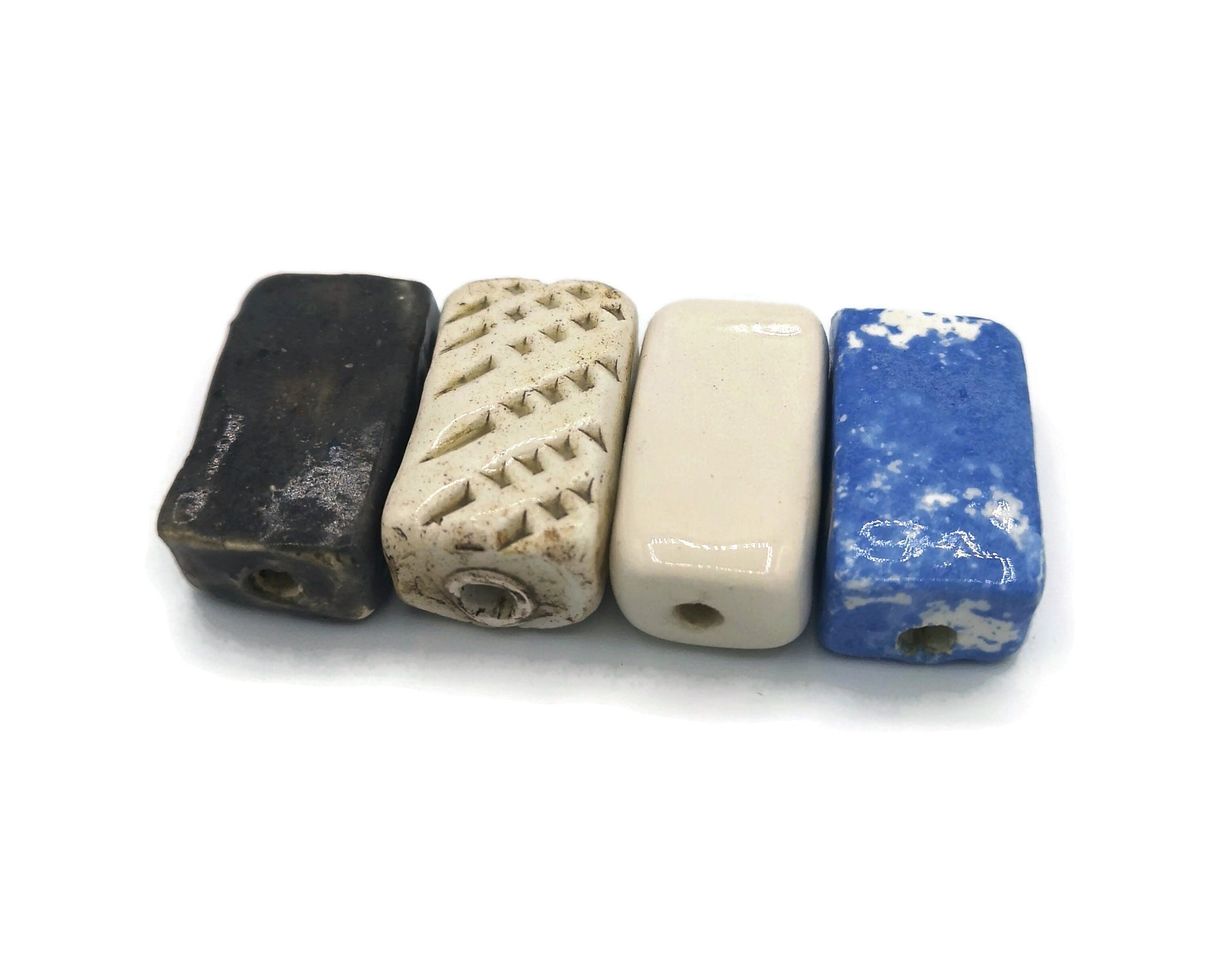 LARGE RECTANGULAR BEADS, Mixed Set of 4 Ceramic Beads For Jewelry Making, Rectangle Tile Beads 2mm Hole Clay Beads For Macrame - Ceramica Ana Rafael