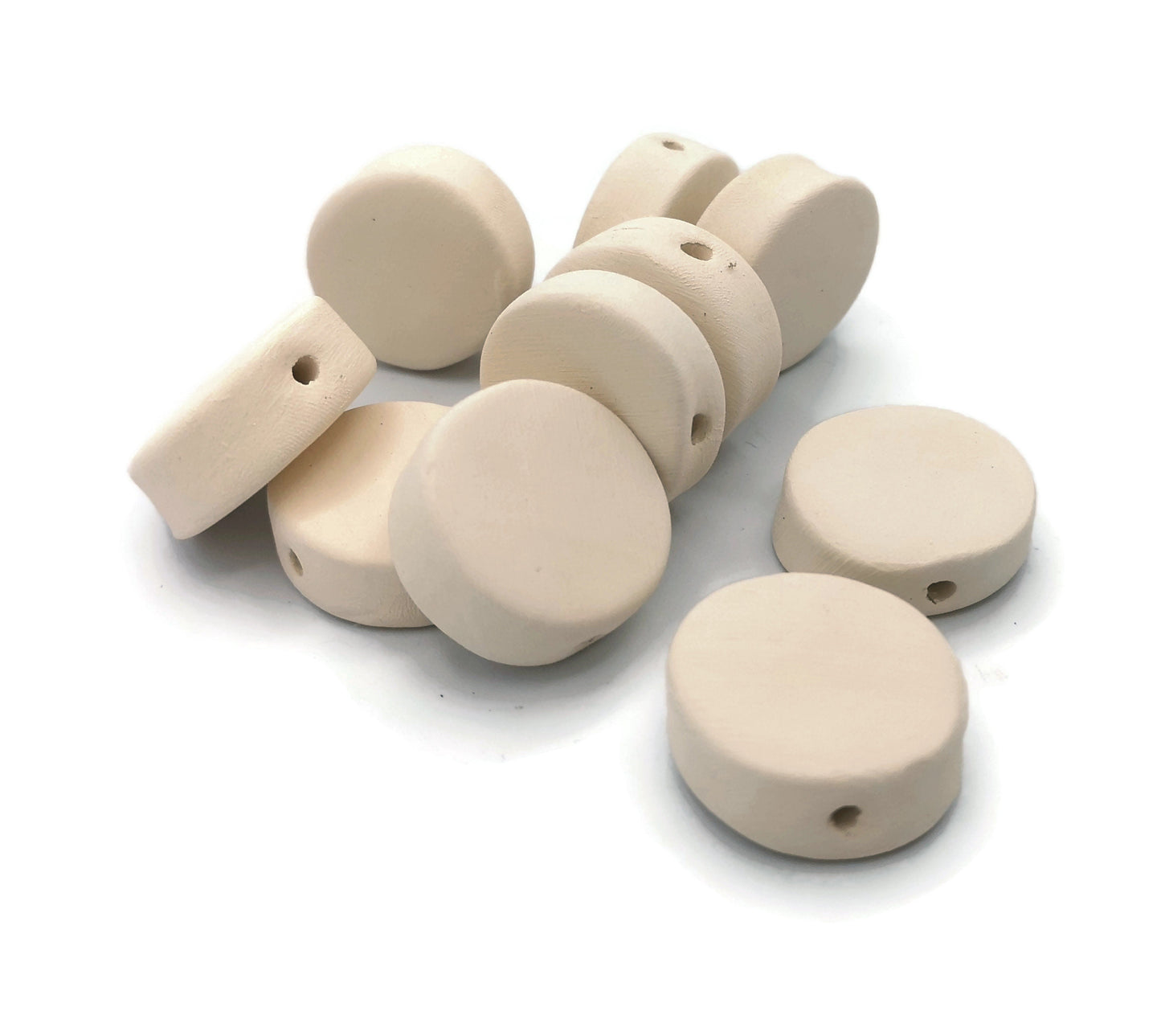 Handmade Ceramic Bisque Coin Bead Set, DIY Ready to Paint Large Blank Disc Tile for Jewelry or Crafting - Ceramica Ana Rafael