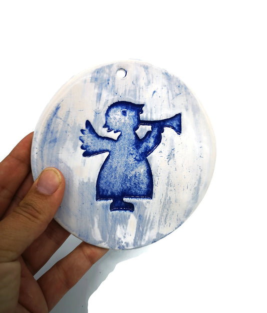 Handmade Ceramic Angel Ornament Wall Hanging, 2022 Christmas Ornaments, Pottery Nursery Wall Art, Christian Guardian Angel Art - Ceramica Ana Rafael