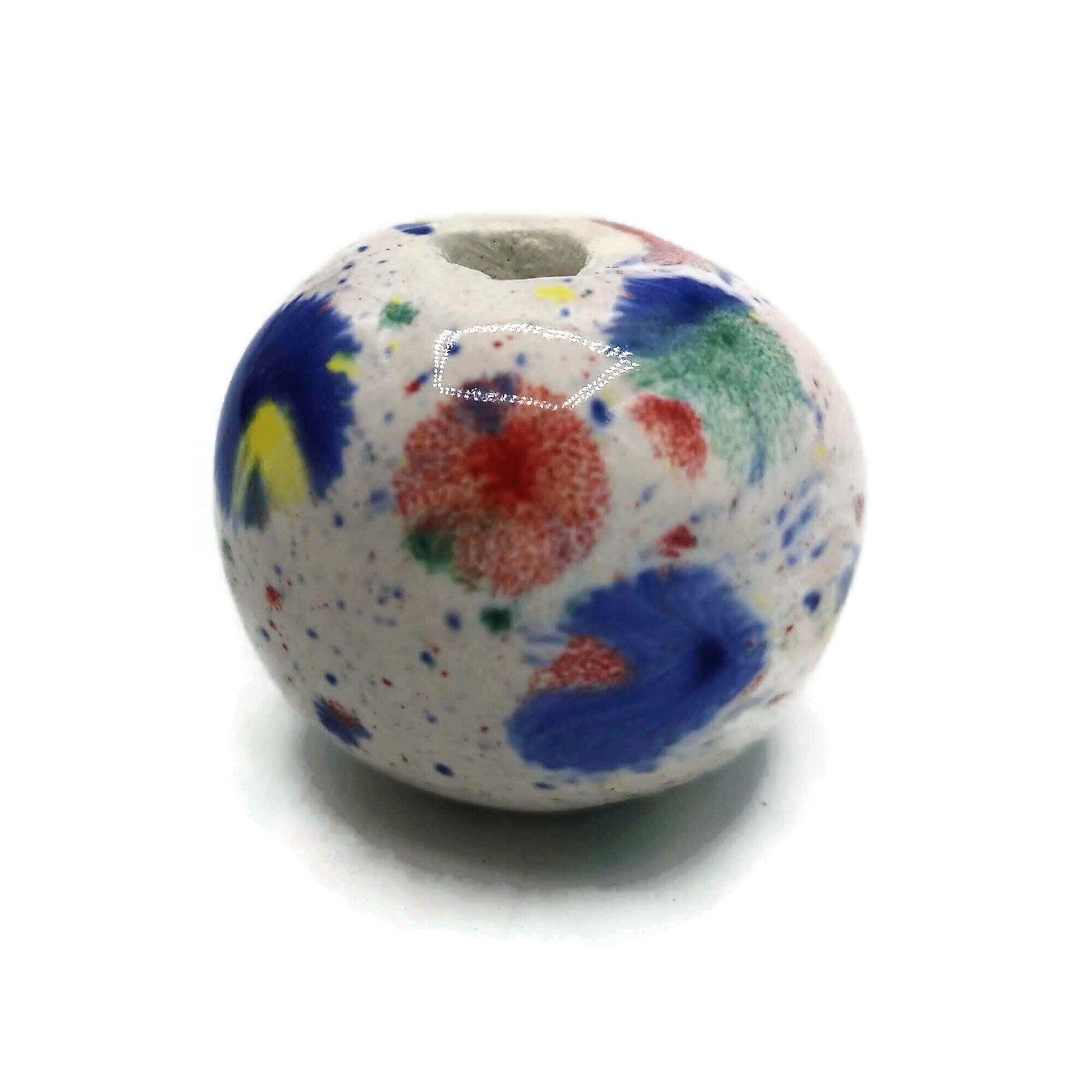 1Pc Blue Handmade Ceramic Macrame Bead Large Hole, Unique Clay Beads For jewelry Making Supplies, Extra Large Focal Point Beads For Crafts - Ceramica Ana Rafael